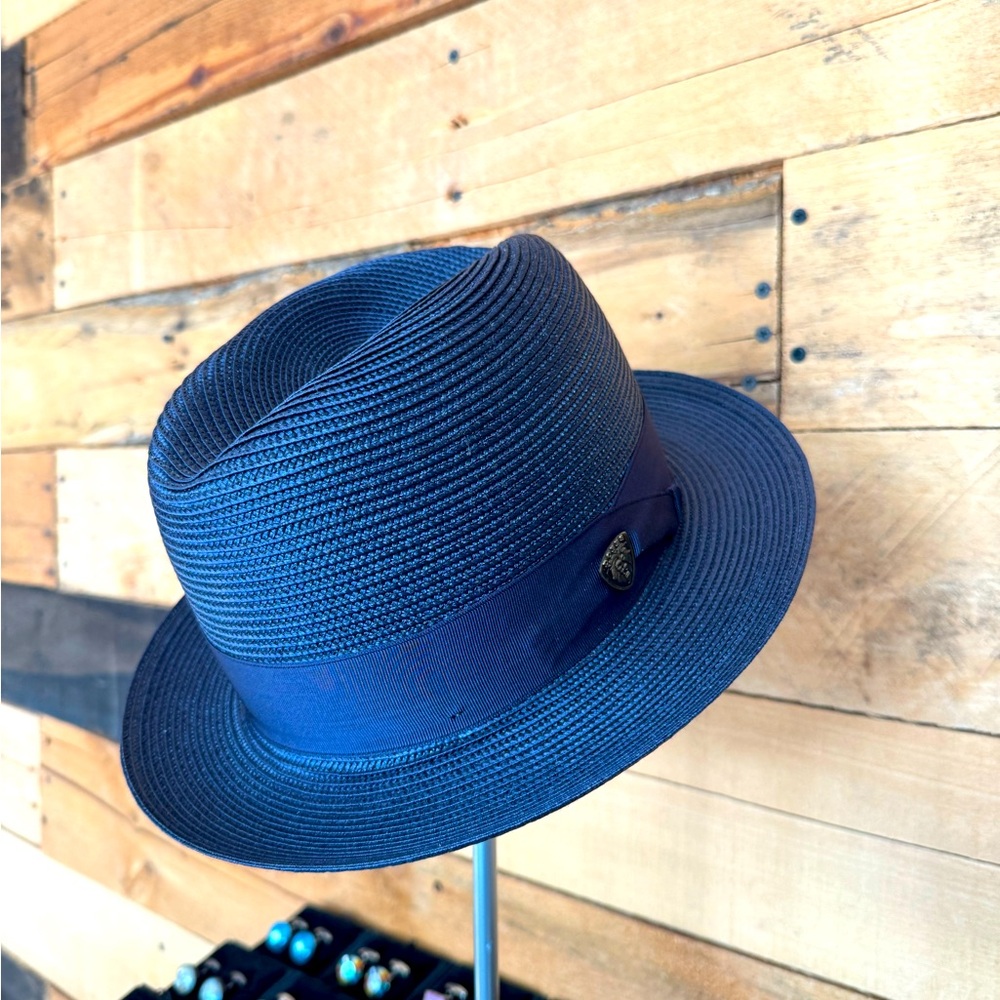 New-Stylish Blue Dobbs straw Fedora Hat
